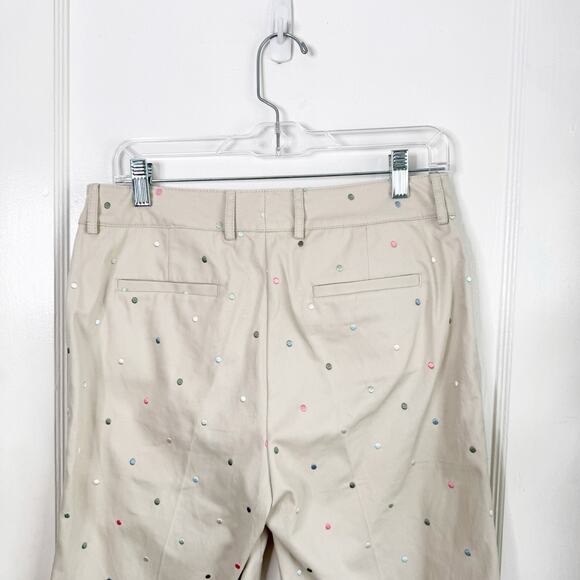 Talbots Outlet Khaki Bermuda Shorts Embroidered Polka Dots Flat Front NWT Size 6 - Picture 9 of 11